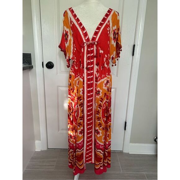 NWT Farm Rio For Anthropolgie Maxi Cover Up Dress V-Neck Swim Size XS 100% Visco - Picture 1 of 10